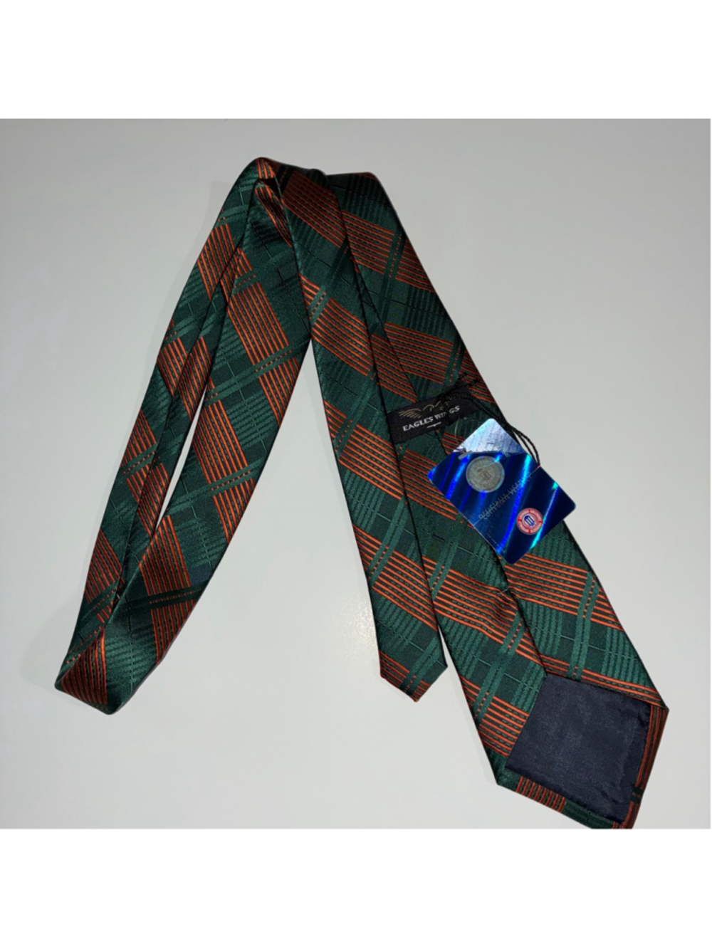 Men's Eagles Wings Miami Hurricanes Tie One Size Green Orange NWT - Picture 3 of 3